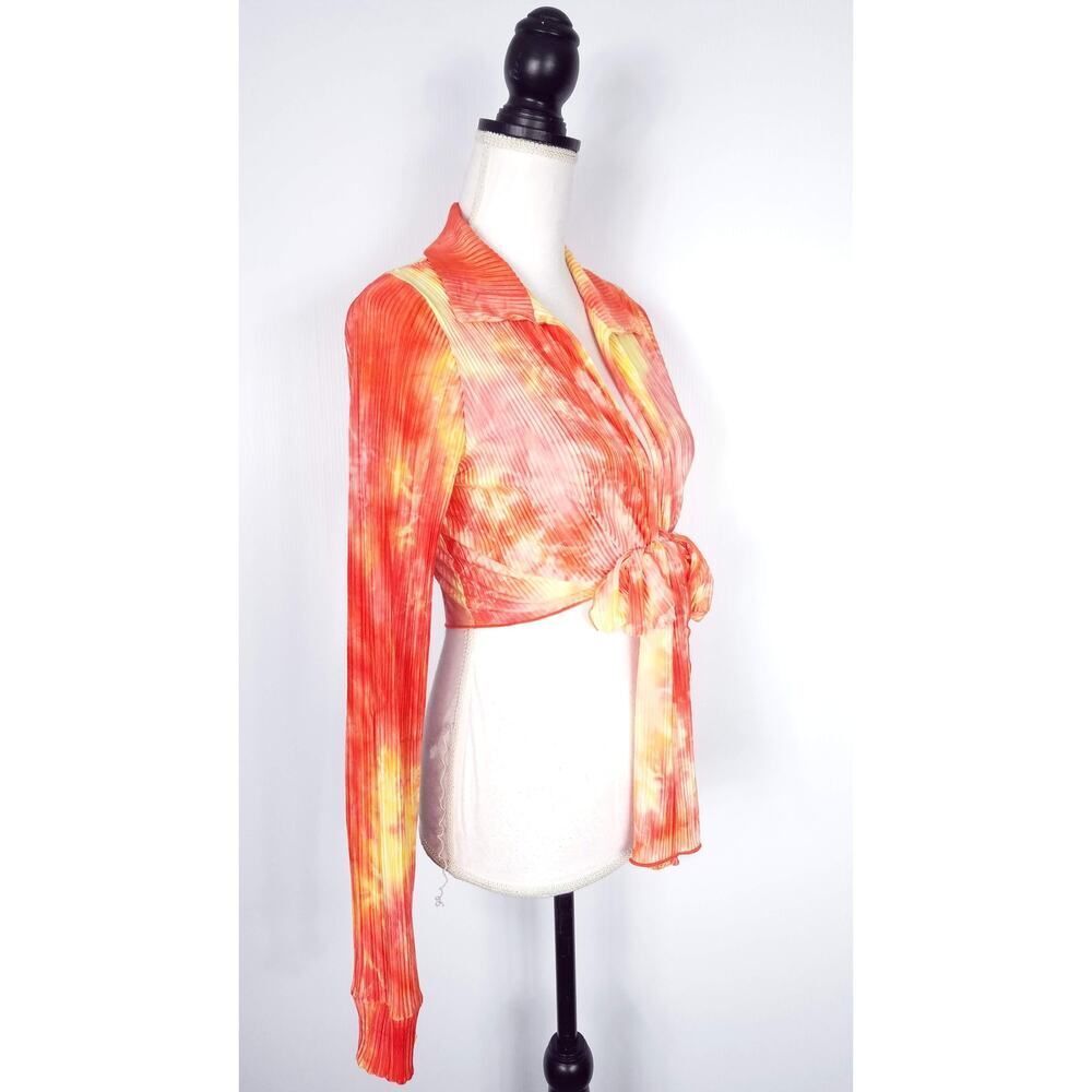 NEW NWT Spring Haze Tie Dye Crinkle Pleated Top Orange Pink Yellow Size Medium - Picture 2 of 5